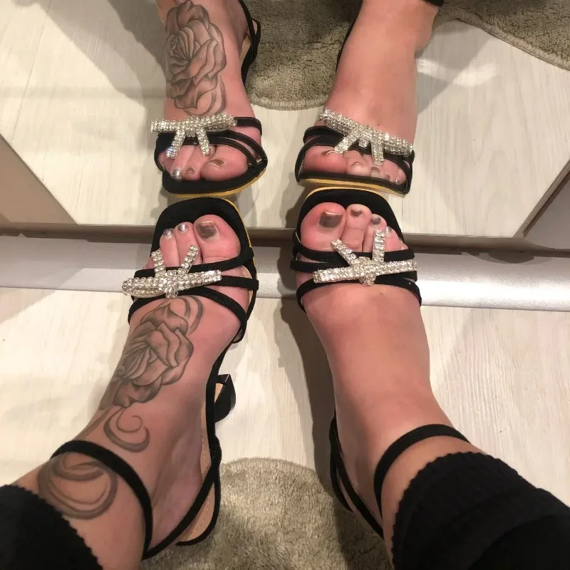 Ultra-high Heel Women's Sandals Fashion Square Toe Design High-heeled Sandal Luxury Rhinestone Bow High-heeled Sandals for Women view 3