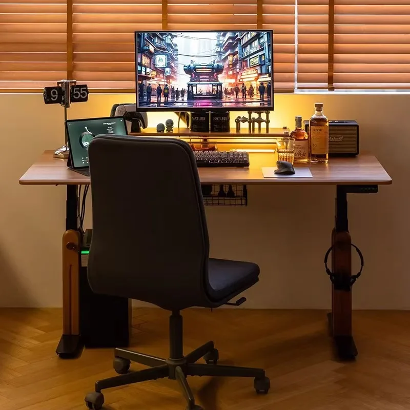 Tavolo elettrico scrivania di sollevamento in legno di ciliegio scrivania automatica per computer a doppio motore in legno massello