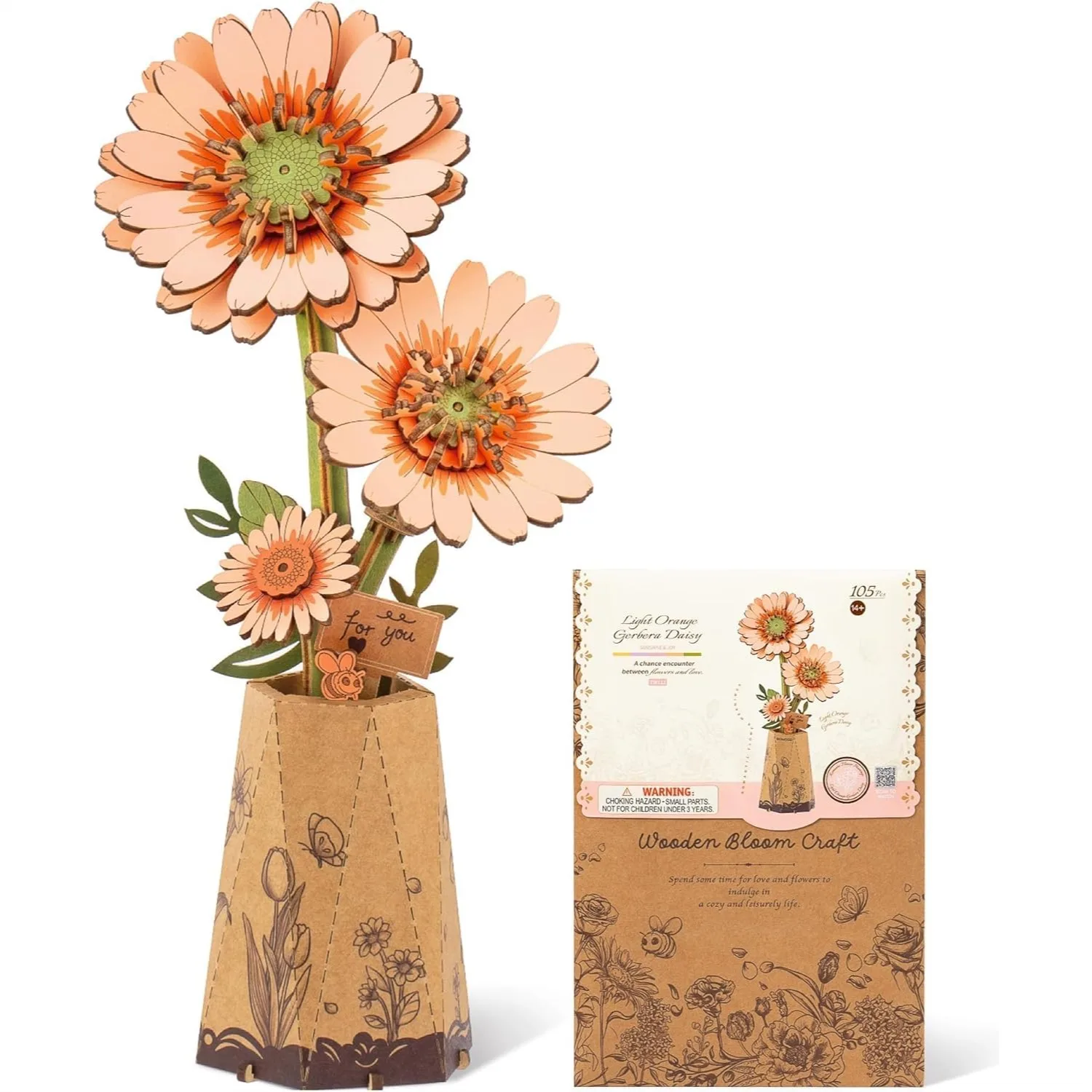 

3D Flower Wooden Puzzles for Adults - Gerbera Daisy, DIY Model Kit Building Set Crafts for Adults to Build, 105 Pieces