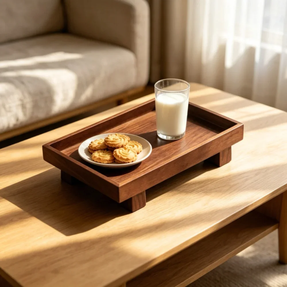 Japanese High Feet Solid Wood Tray, Retro Rectangular Plate for Jewelry Cosmetics Storage, Gongfu Tea Food Serving Tray 2