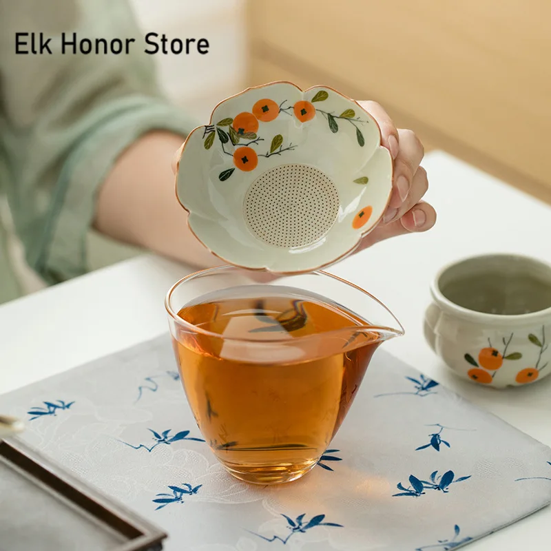 Hand-painted Persimmon Flower Tea Infusor Zen Tea Brewing Strainer Tea Strainer Tea Making Tea Filter Chinese Tea Set Ornaments