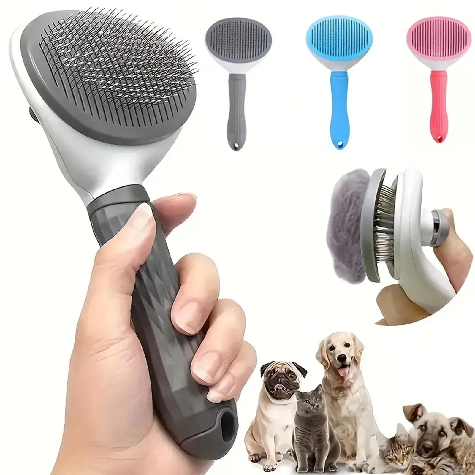 Dog brush, cat brush, self-cleaning pet brush for combing long and short hair dogs, cats, rabbits, etc. to remove loose hair