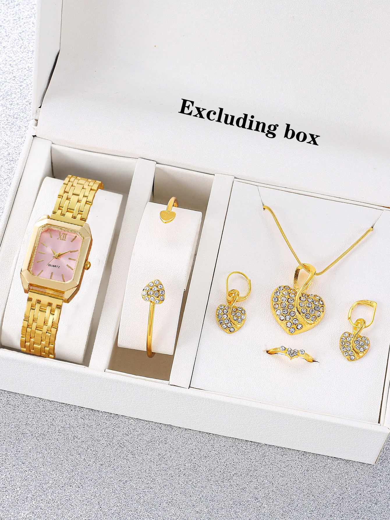 Square Women's Watch Fashion Scale Quartz Decorative Alloy Steel Belt Bracelet Watch Set