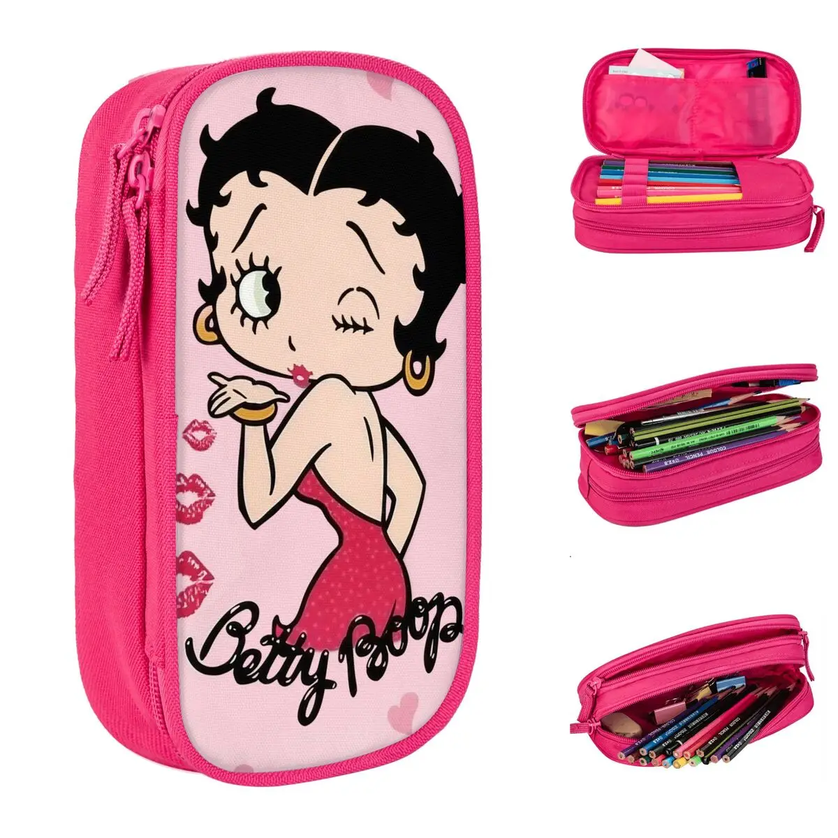 pink kiss bbetty cute cartoon pencil cases pen holder para meninos e meninas grandes bolsas de armazenamento papelaria presentes 01