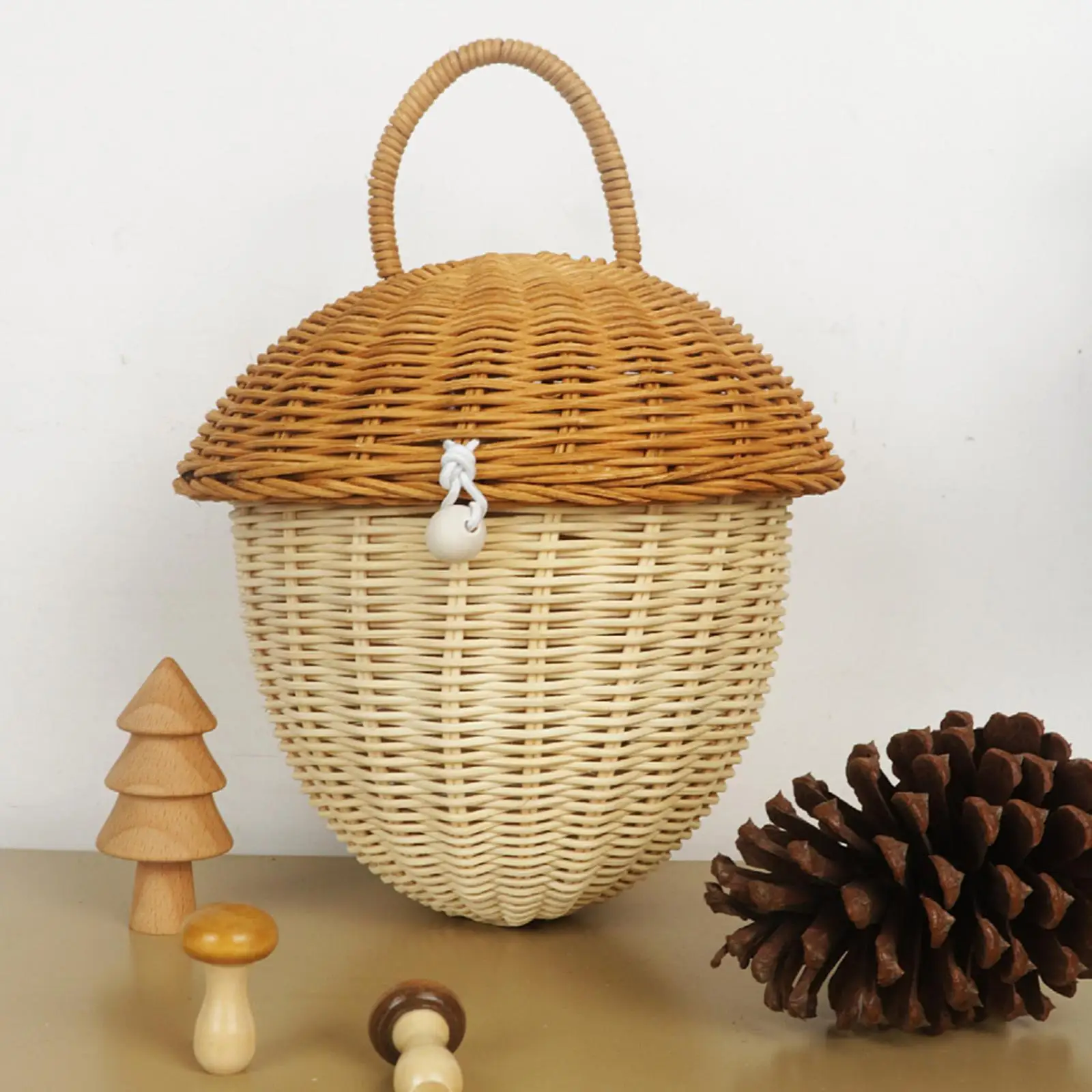 Woven Rattan Basket Decorative Practical Gathering Picnic Basket with Handle