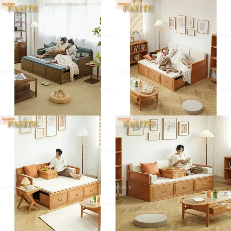 For New Chinese Style Solid Wood Arhat Bed Push Pull Sofa with Drawer Storage Dual Purpose Living Room Furniture Space Saving