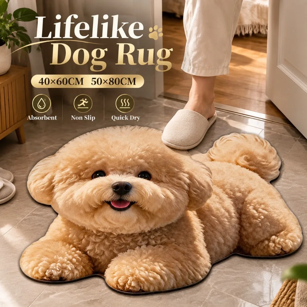 Durable 40×60CM 50×80CM Lifelike Dog Rug Diatomaceous Earth Non Slip Door Mat Quick Dry Washable Floor Mat Entryway Decor