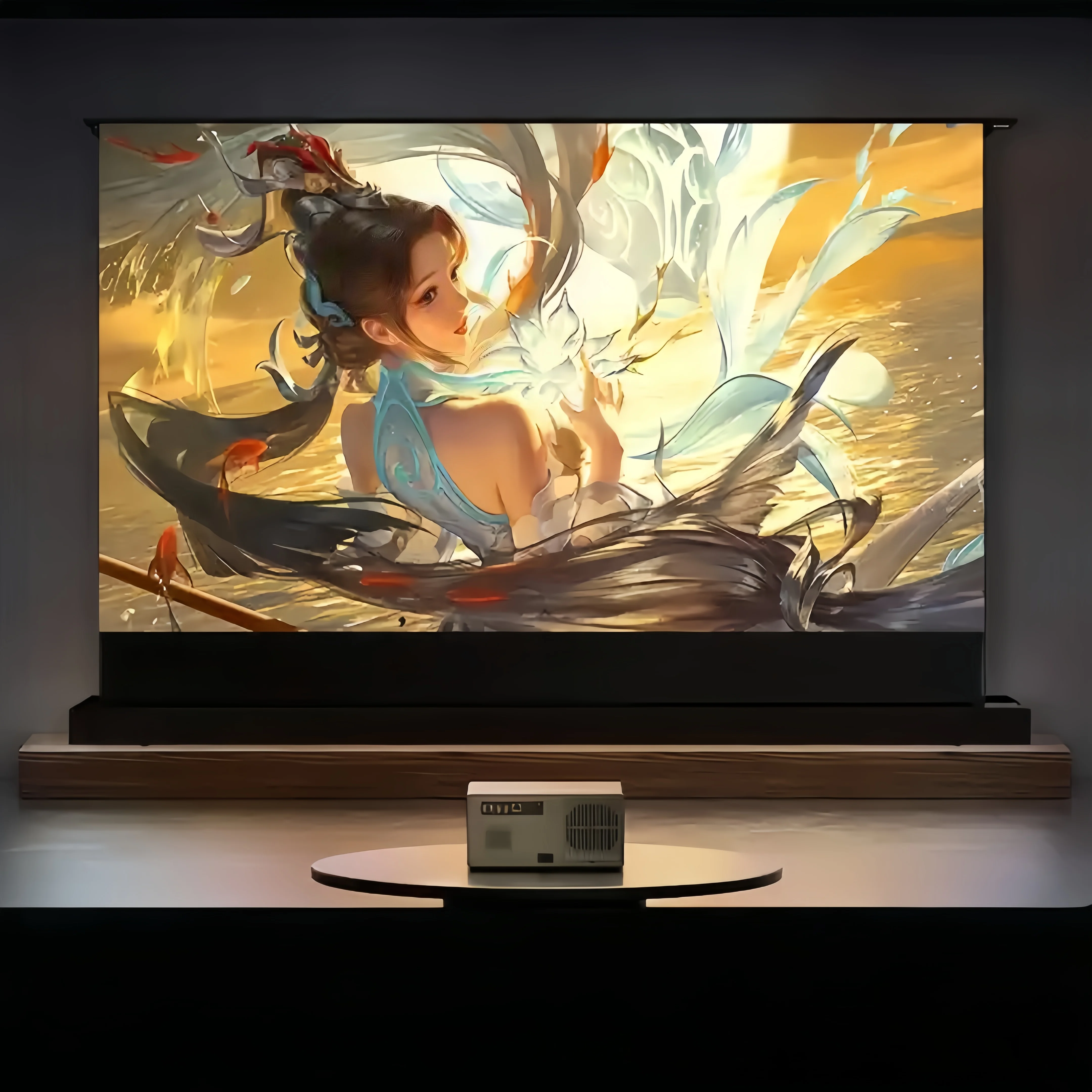 

High-end Electric Motorized Floor Rising Screen with 8K Fresnel Ambient Light Rejection ALR Canvas for Normal/Standard Projector