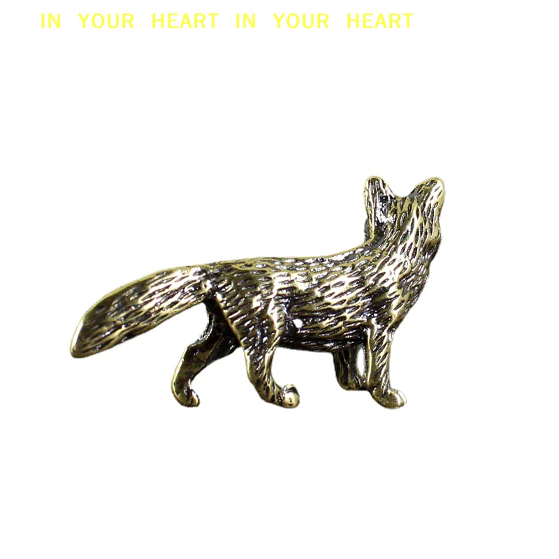 【X】Desktop Trinkets Solid Brass Fox Figurines Miniatures Desk Ornaments Tea Pet Crafts Retro Small Animal Statue