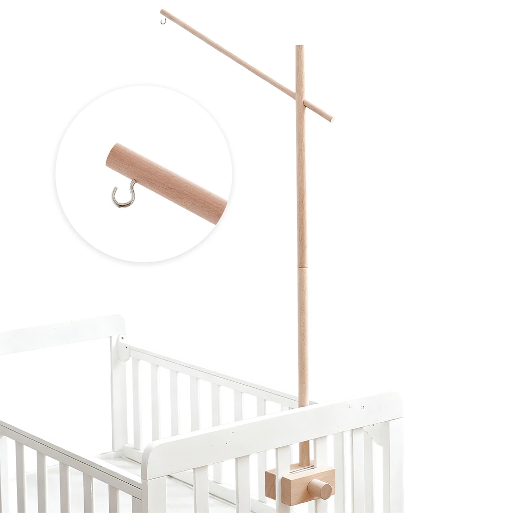 나무 침대 벨 브래킷 0-12개월 침대 벨 브래킷 사각형 나무 모빌 신생아 크로셰 침대 벨 장난감 아기 딸랑이 장난감