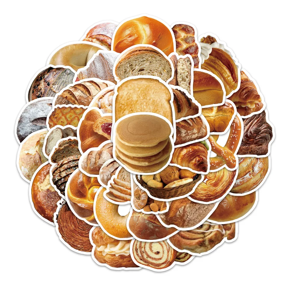 54PCS Brot Toast Bagel Croissant Laugenbrezel Cartoon Dekorative Computer Skateboard Gitarre Wasserdichte Aufkleber Kinder Spielzeug