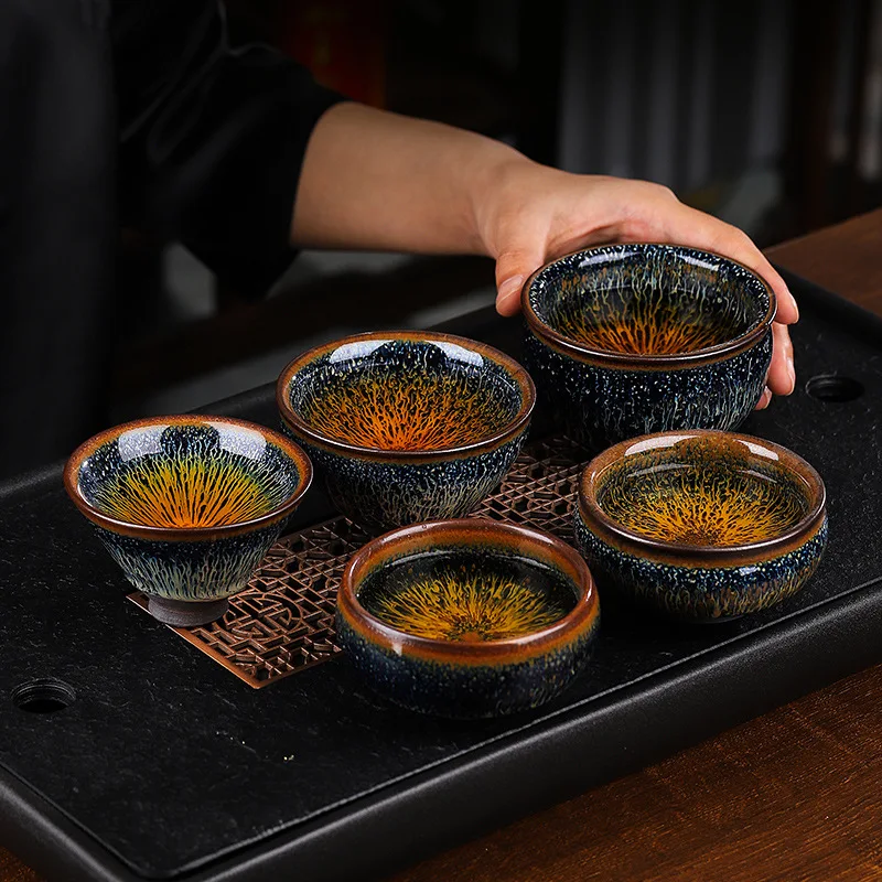 Kiln Transformed into Large Maple Leaf Master Cup Kung Fu Single Cup Ceramic Small Tea Cup Multicolor Luxury Bamboo Hat Tea Bowl