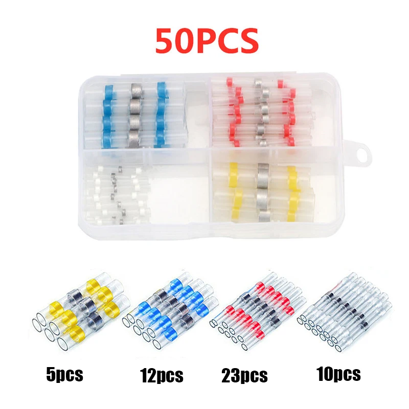 50-1000 Stuks Soldeer Seal Wire Connectors Krimpkous Soldeer Butt Geïsoleerde Connectors Soldeer Connector Kit Automotive Marine