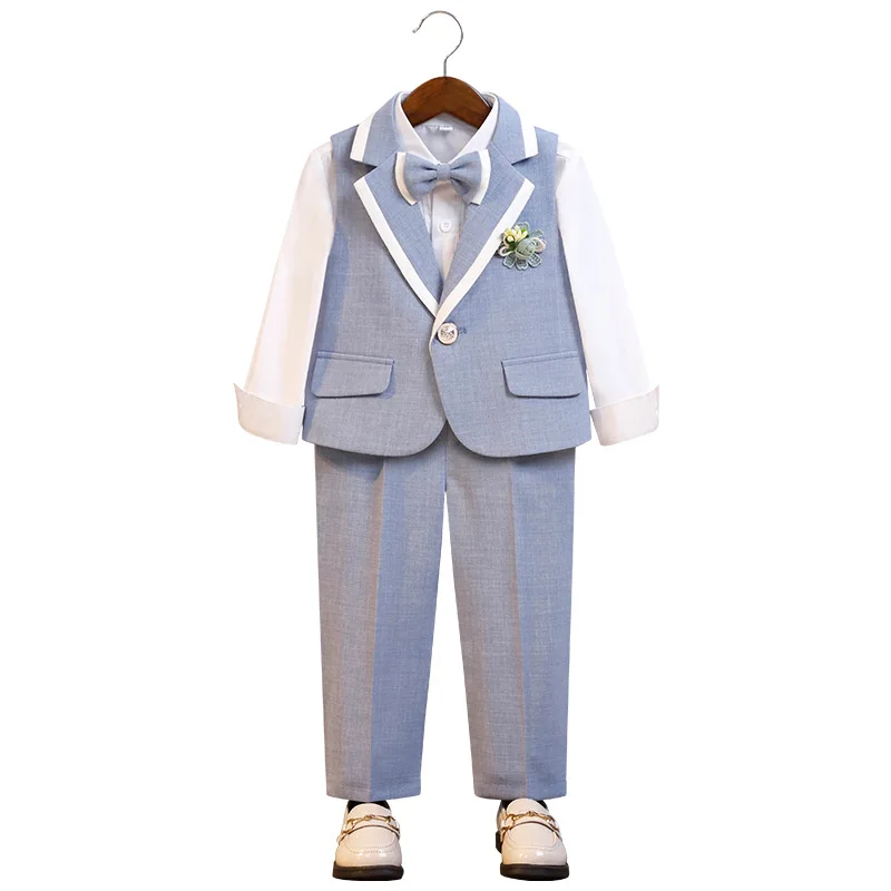 

Children Summer 1Year Birthday Photography Suit Flower Boys Vest Pants Bowtie Ceremony Costume Kids Evening Party Wedding Dress