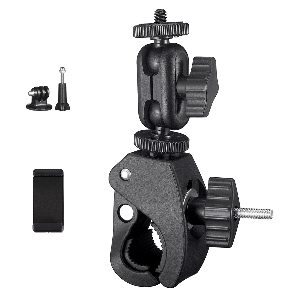 Smartphones Motorcycle Camera Mount Bike Handlebar Clamp 1/4 for Gopro DJI Insta 360 Degree Ball Head Rotation Adjustable Mount