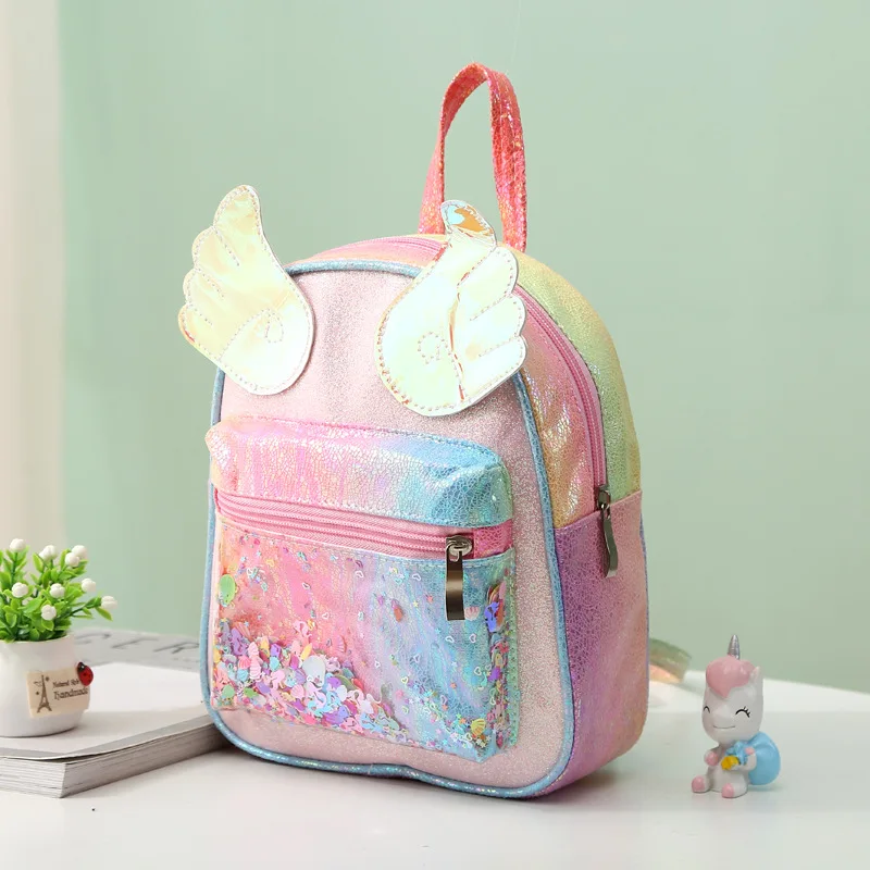 Unicorn Fantasy Color Schoolbag Kindergarten Rainbow Laser Backpack Children Cartoon Sequins Bright Pink Backpack