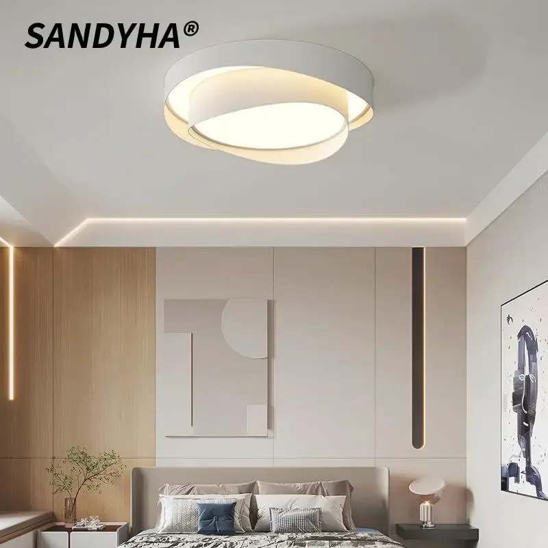 

SANDYHA современный минималистичный светодиодный потолочный светильник с белым круглым кольцом для спальни, гостиной, украшения дома, стильный и