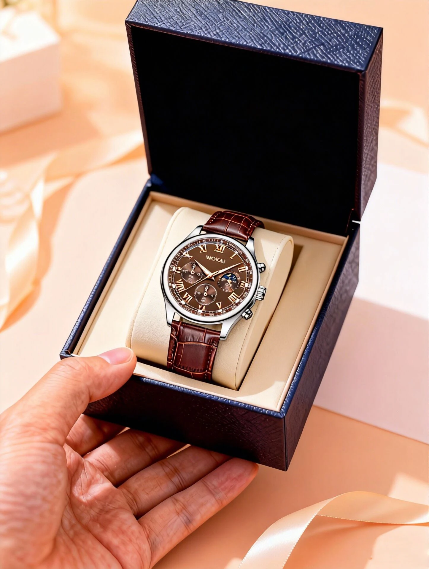 WOKAI 고품질 캐주얼 남성 벨트 쿼츠 시계 클래식 레트로 로마 간단한 스타일 비즈니스 남성 학생 전자 시계