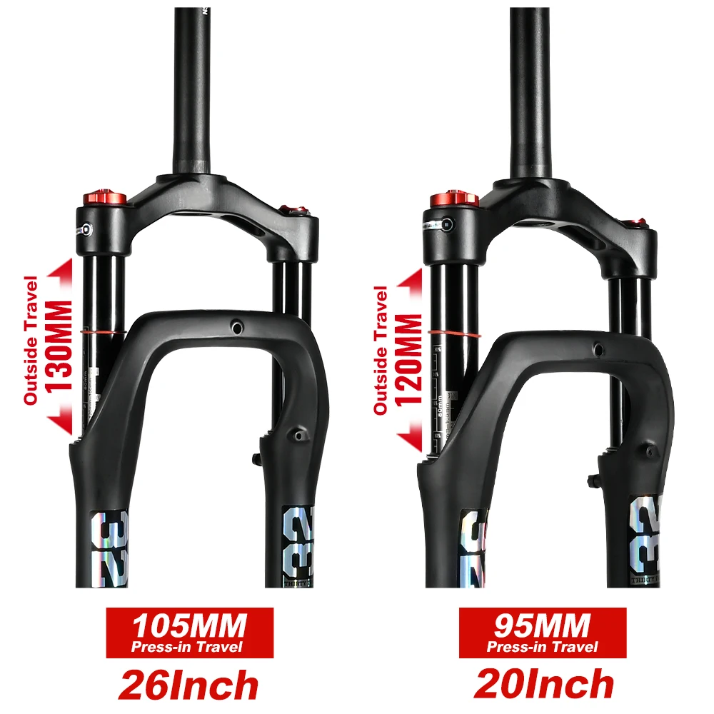 Nanlio 20/26 Inch Fat Bike Suspension Fork - 135x9mm Width - Fits 4.0-4.8\