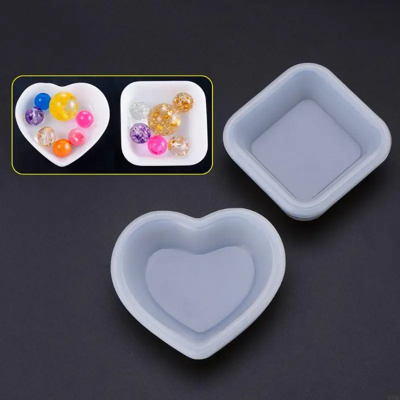 97QE Heart Square Mold DIY Crafts Jewelry Making Disc Plate Epoxy Resin Silicone Mold