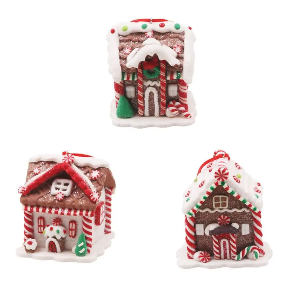 Resin Christmas House Hanging Pendant Colorful Christmas Hanging Ornaments Christmas Gingerbread House Xmas Tree Scene