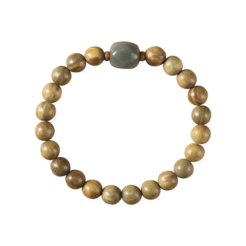 Sandalwood 8mm prayer bead single circle forest style artistic wooden bracelet with Bodhi prismatic transfer bead bracelet