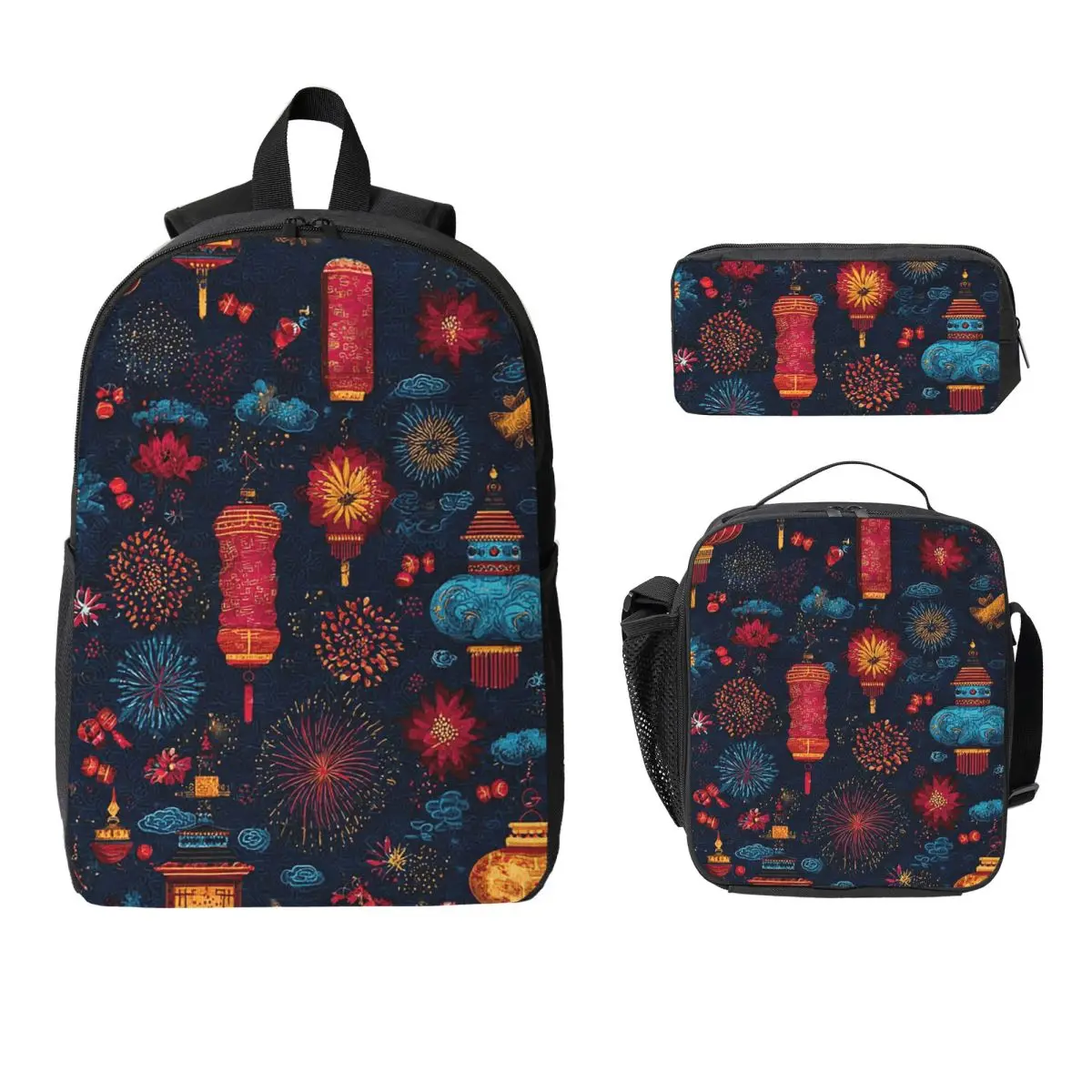 Traditional Chinese Lantern Backpack Boys Girls BookBag School Bag Laptop Shoulder Bags 3ps Insulated Lunch Bag Pencil Case