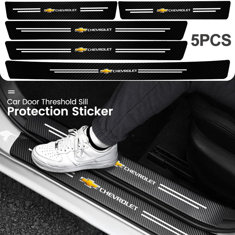 Adesivos protetores de soleira de porta de carro em couro de fibra de carbono, decalques à prova d'água para Chevrolet Lanos SS Sail Corsa Aveo Matiz Onix