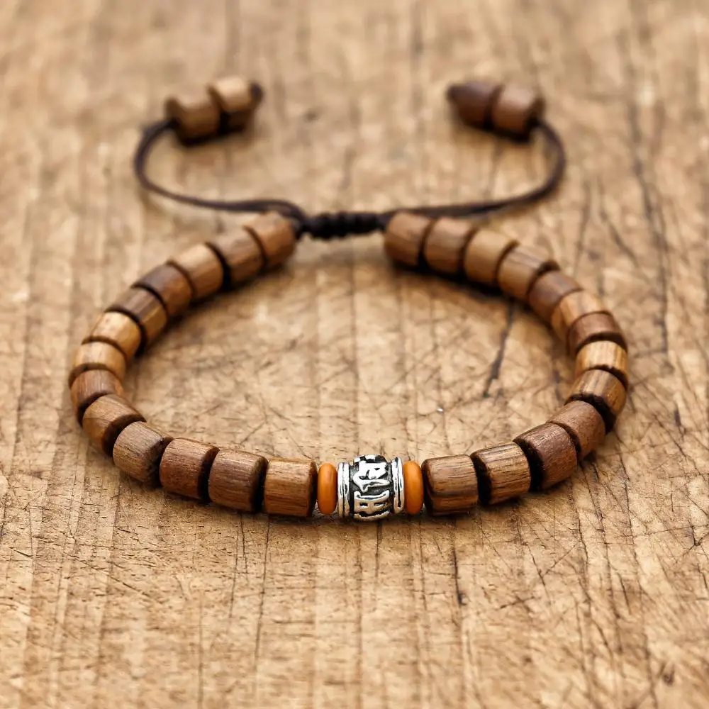 

Handmade Cylindrical Wooden Beads Chakra Bracelet Bangle Women Men Buddhist Yoga Healing Reiki Pray Charm Strand Bracelet