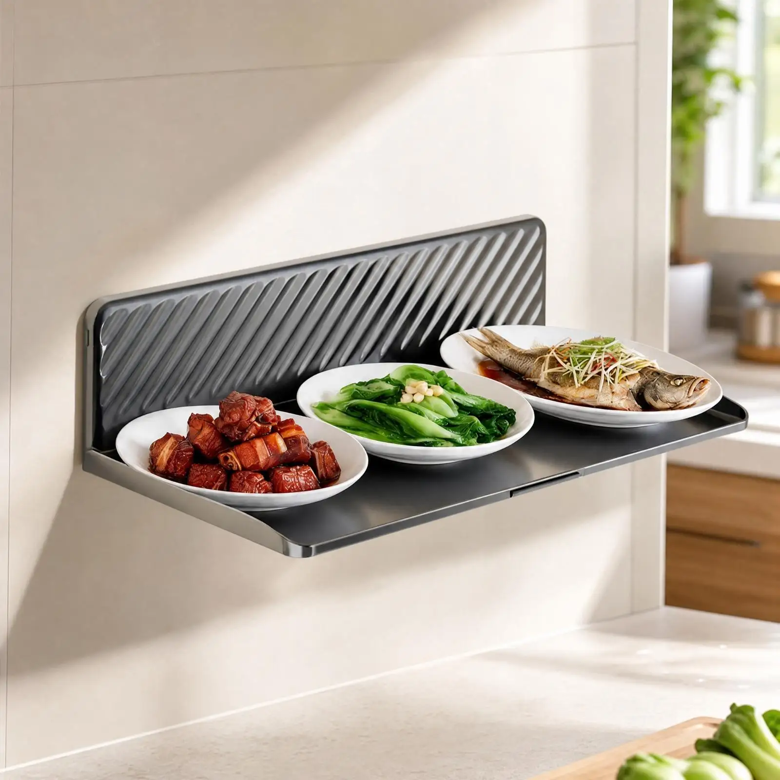 Compact Folding Shelf for Kitchen Wall ABS Storage Rack No Screw Mount Organizer for Spice Bottles and Paper Roll Holder