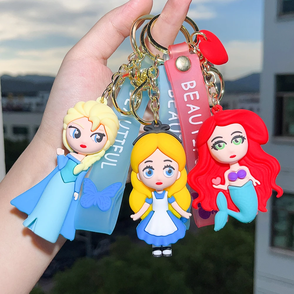 Disney Cartoon Anime Princess Mermaid Frozen Pendant Keychains Car Key Chain Key Ring Phone Bag Hanging Jewelry Kids Gifts