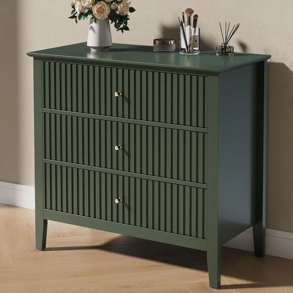 32 Inch Wide Wooden Nightstand, 3 Drawers, Ideal for Bedroom or Hallway, Green