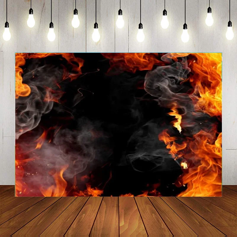 Roaring Fire Backdrop Wallpaper Decor Black Background Photography Background Bonfire Birthday Party Children Banner