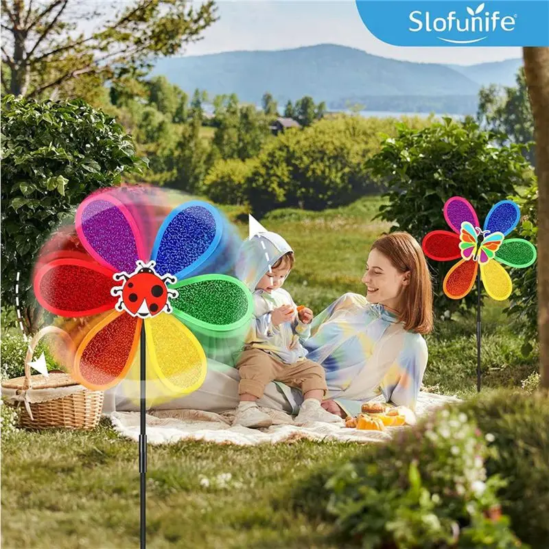 B84B 8Pcs Pinwheels for Garden,for Colorful Flower Rainbow Garden Windmill,Wind Lawn Pinwheels Garden Windmills