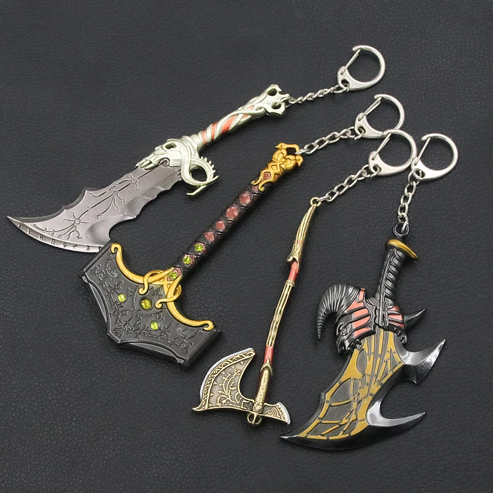 God of War 5 Ragnarok Keychain Kratos Leviathan Axe Blades of Chaos Mjolnir Hammer Weapon Pendant Key Chain for Men Keyring Gift