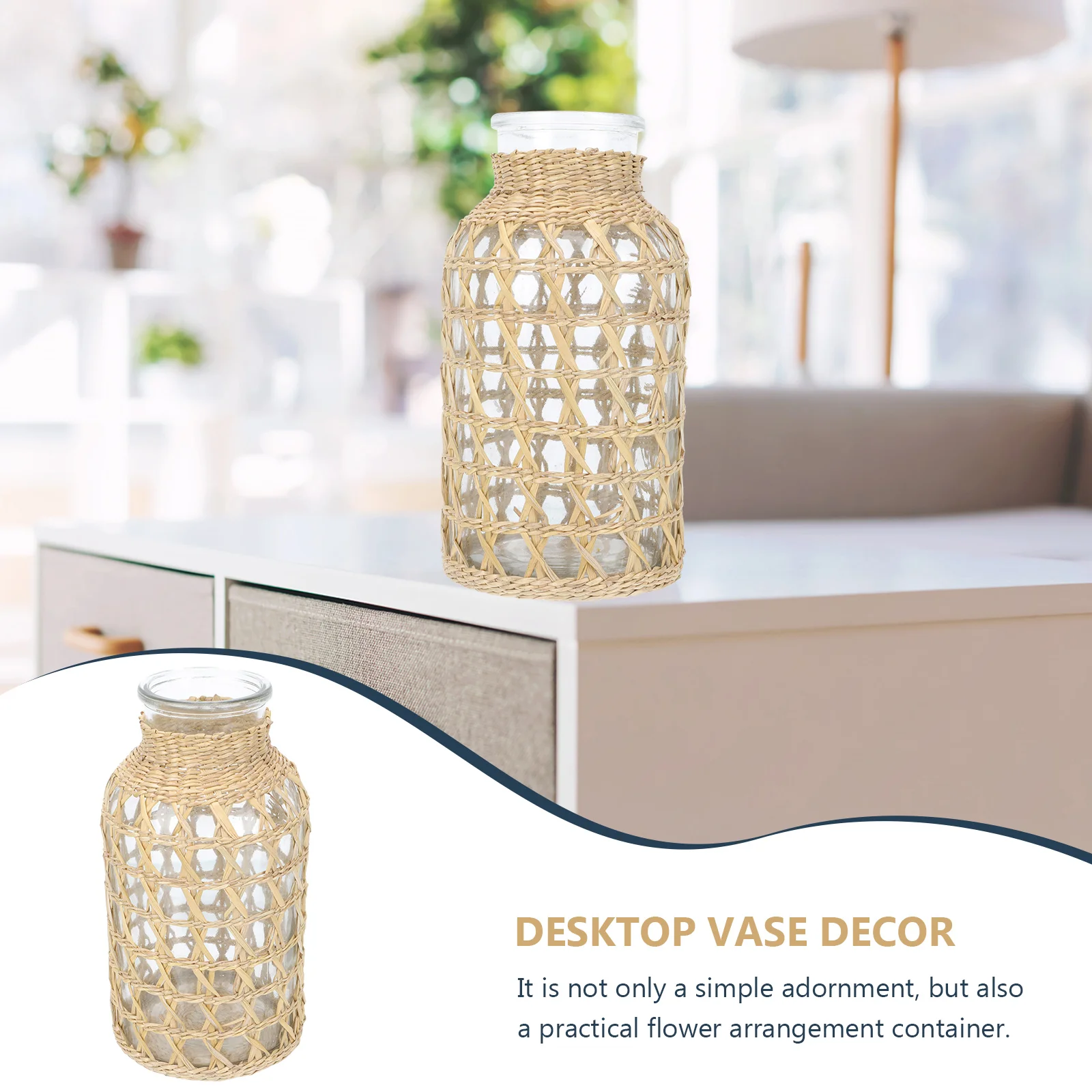 

Rattan Glass Vase A Style Large Size Woven Flower Container Creative Home Decor Japanese Desktop Vase Water Cultivation Plant