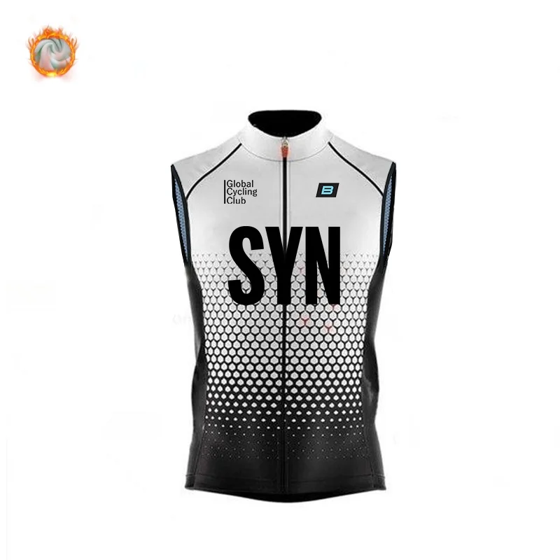 2025 SYN rompi bersepeda musim dingin, jaket bersepeda tanpa lengan tahan angin bulu domba pakaian sepeda MTB