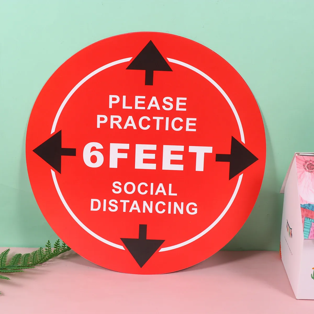 

4Pcs PVC Stickers Back Adhesive Keeping Distance Reminder Waterproof Anti-Skid Decals for School