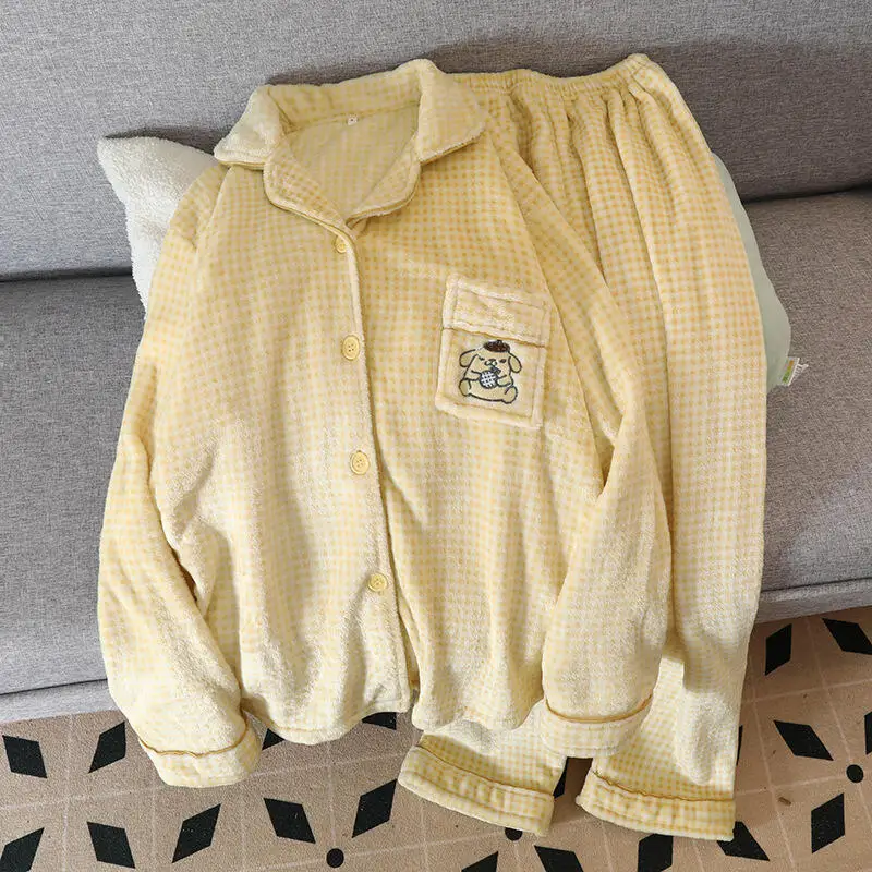 Nuevo Chikawa franela gruesa invierno Usagi pantalones de pijama de manga larga conjunto para mujeres más terciopelo lindo azul Hachiware ropa para el hogar