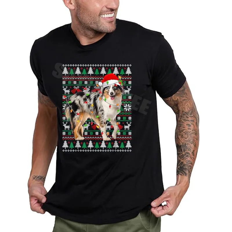 كلب الراعي الأسترالي عيد الميلاد سترة قبيحة سانتا عيد الميلاد تي شيرت Y2k عيد الميلاد منامة زي عطلة الملابس موضة هدايا جديدة