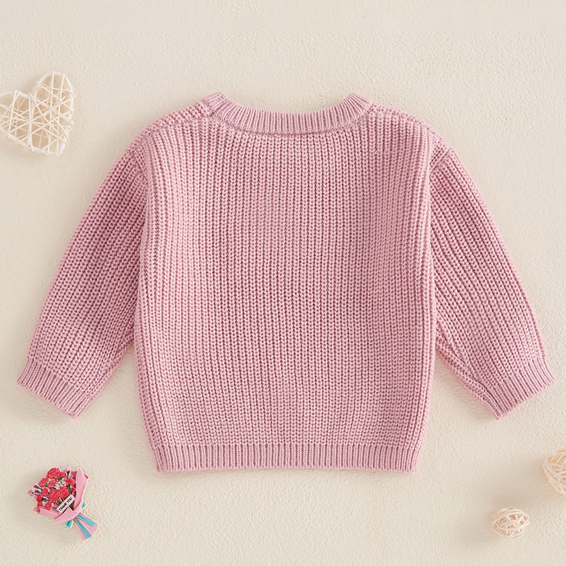 Baby Girl Sweet Sweater Long Sleeve Crew Neck Letters Heart Winter Warm Knit Pullover Sweater Valentine’s Day Clothes