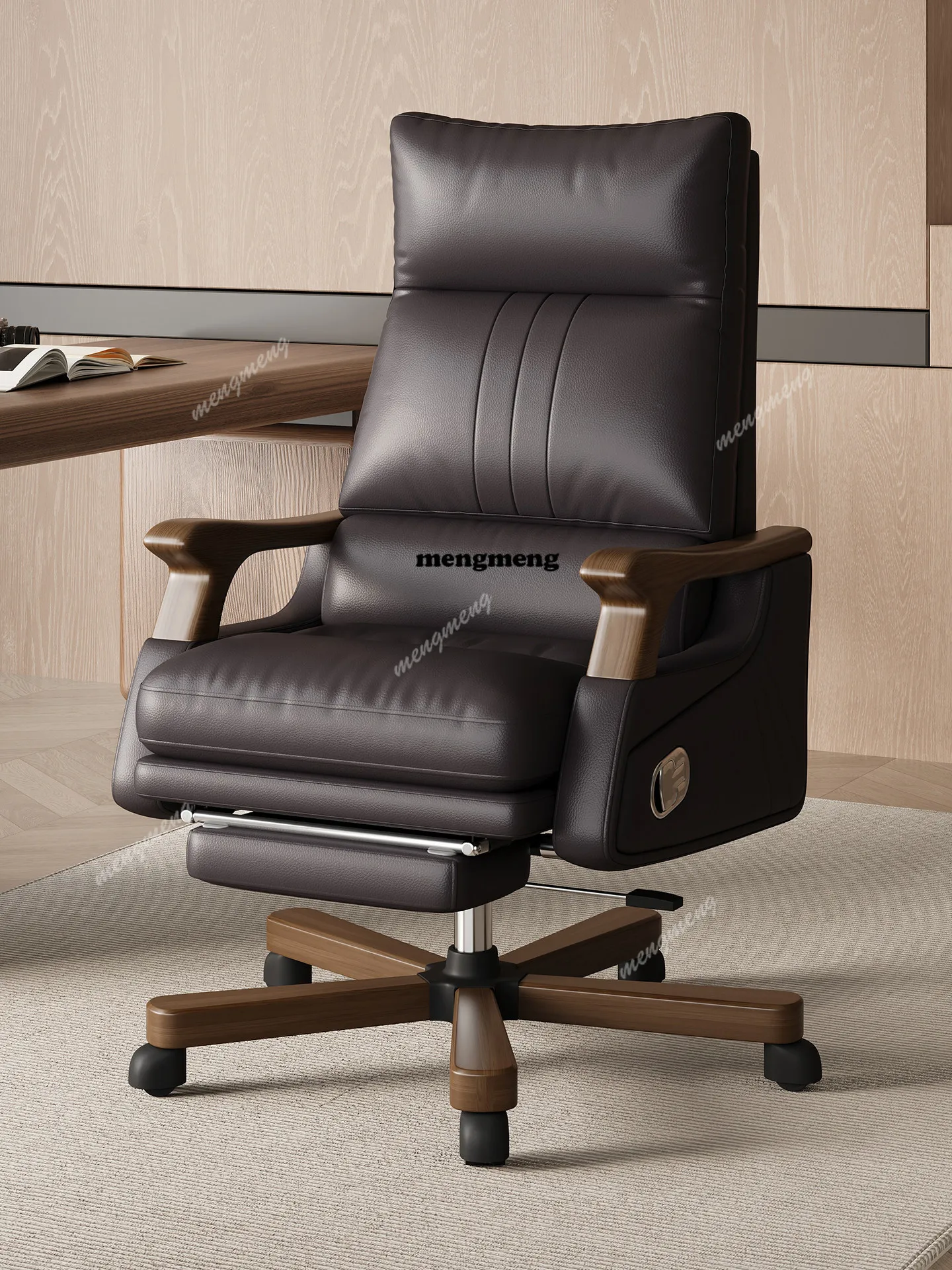 Boss solid wood leather office chair lifting first layer cowhide class chair home study chair can lie down for lunch break