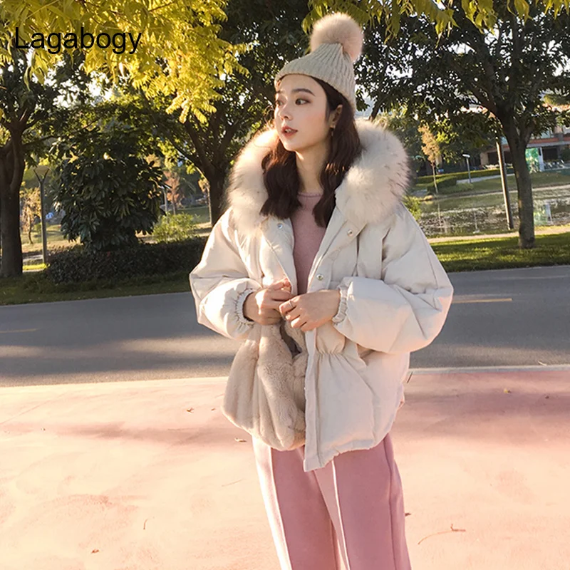 

Real Fur New Natural Raccoon Winter Women 90% White Duck Down Parkas Female Hooded Short Loose Puffer Jackets Snow Coat