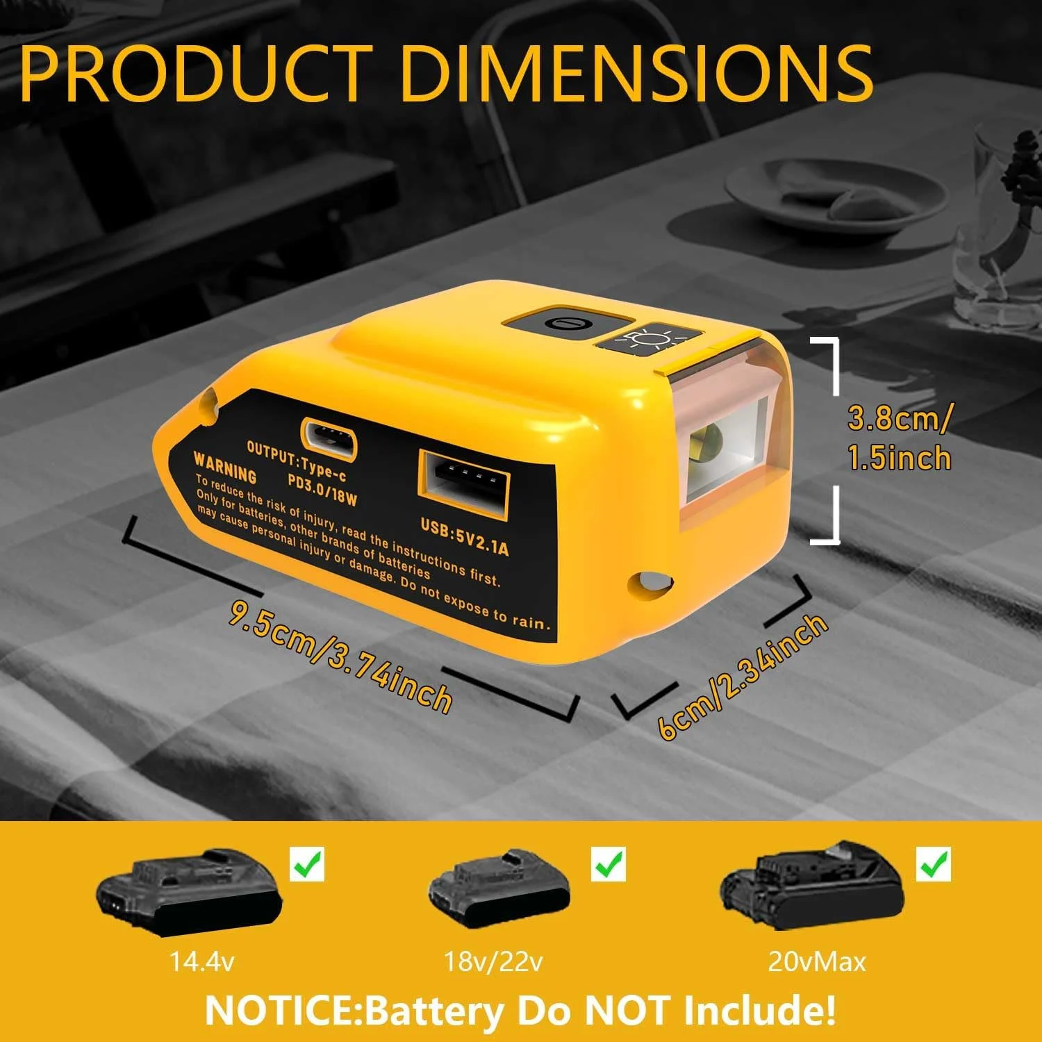 NEW DCB090 Power Source Charger Converter Battery Adapter For Dewal 18V 20V Lithium Battery With USB &Type C 12V LED Work Light
