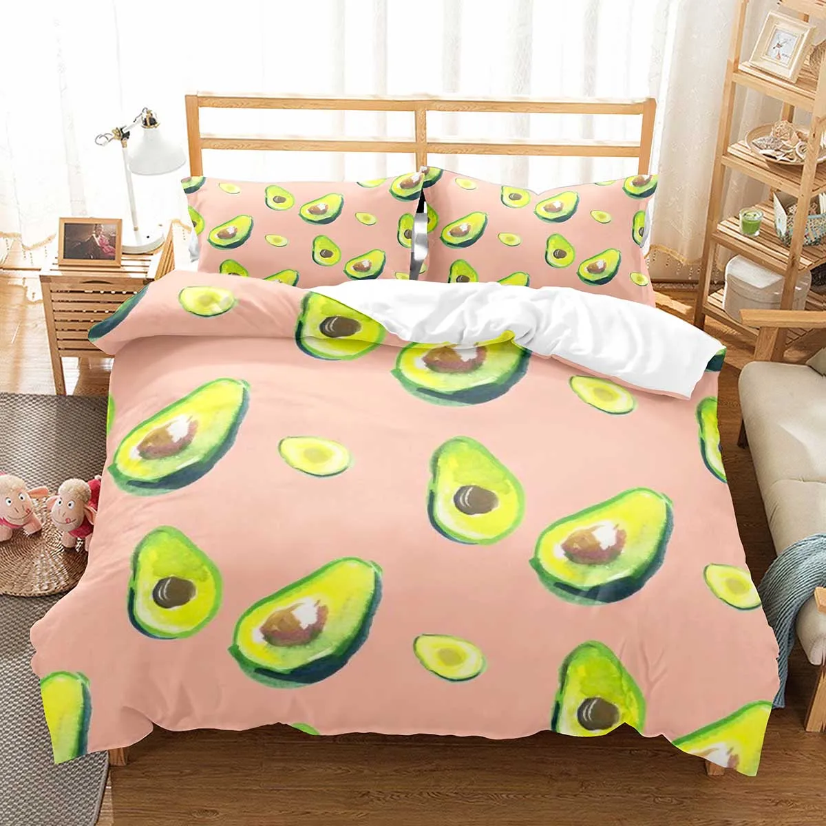 Juego de funda nórdica de aguacate, funda de edredón con diseño de frutas frescas, tamaño individual doble para niños, adolescentes y adultos, juego