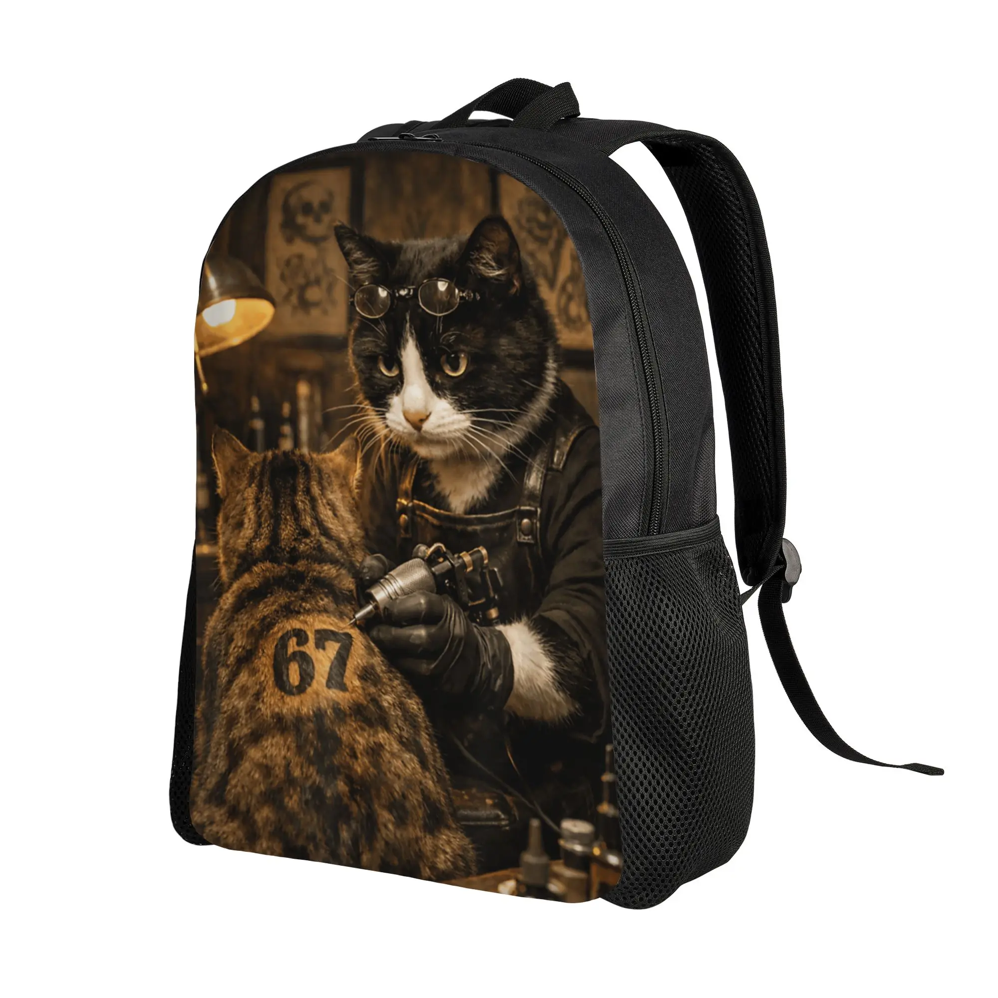 Cat Smoking Tattoo Inked Kitty Artist Six Seven Meme Backpack  Outdoor Style Backpacks Male Soft School Bags Kawaii Rucksack