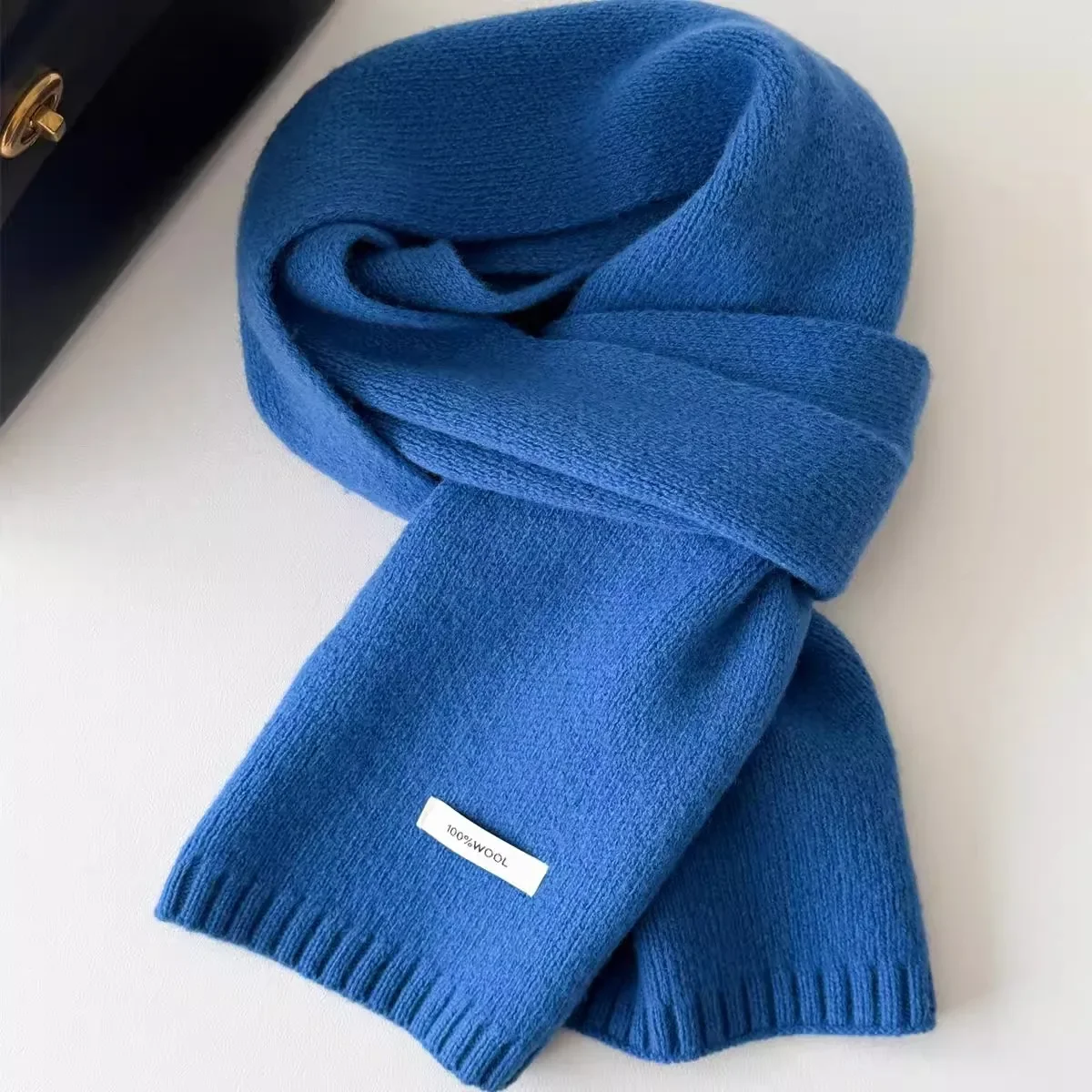 100% Wool Scarf Women Korean Style Solid Color Knit Winter Warm Versatile Neck Wrap Fashion Accessory