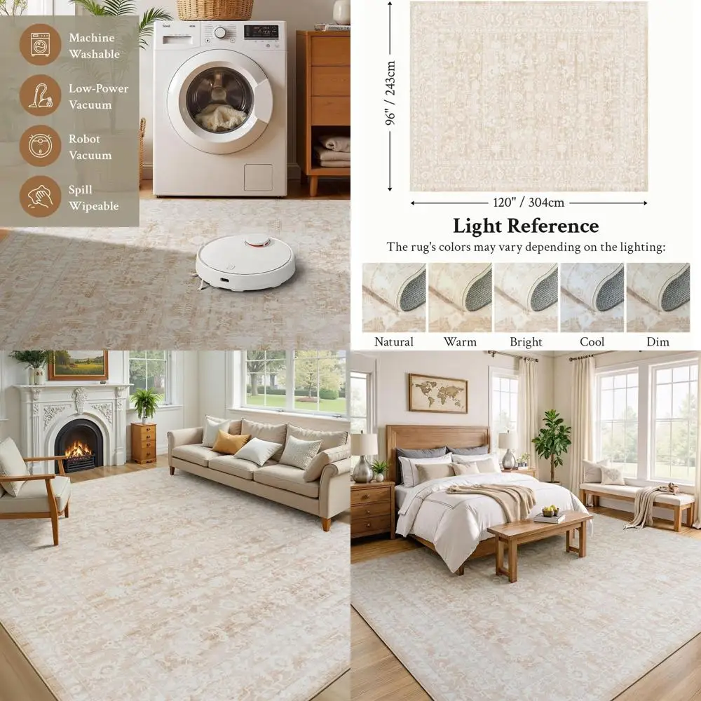 

Floral Vintage Beige 8x10 Rugs, Washable for Living Room, Bedroom, Dining, and Office