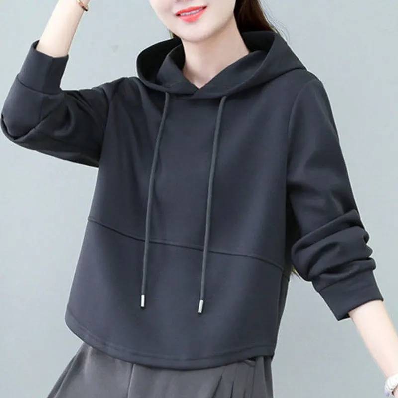 Women\'s Autumn Casual Simplicity Solid Color Long Sleeve Hoodies Women Clothes Fashion Loose All-match Elegant Temperament Tops