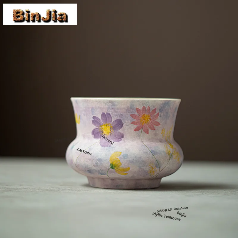 BAEJORIA Pure Hand-painted Galsang Flower Jianshui Tea Cup Wash Tea Residue Barrel Oil Painting Violet Chaxi Collection